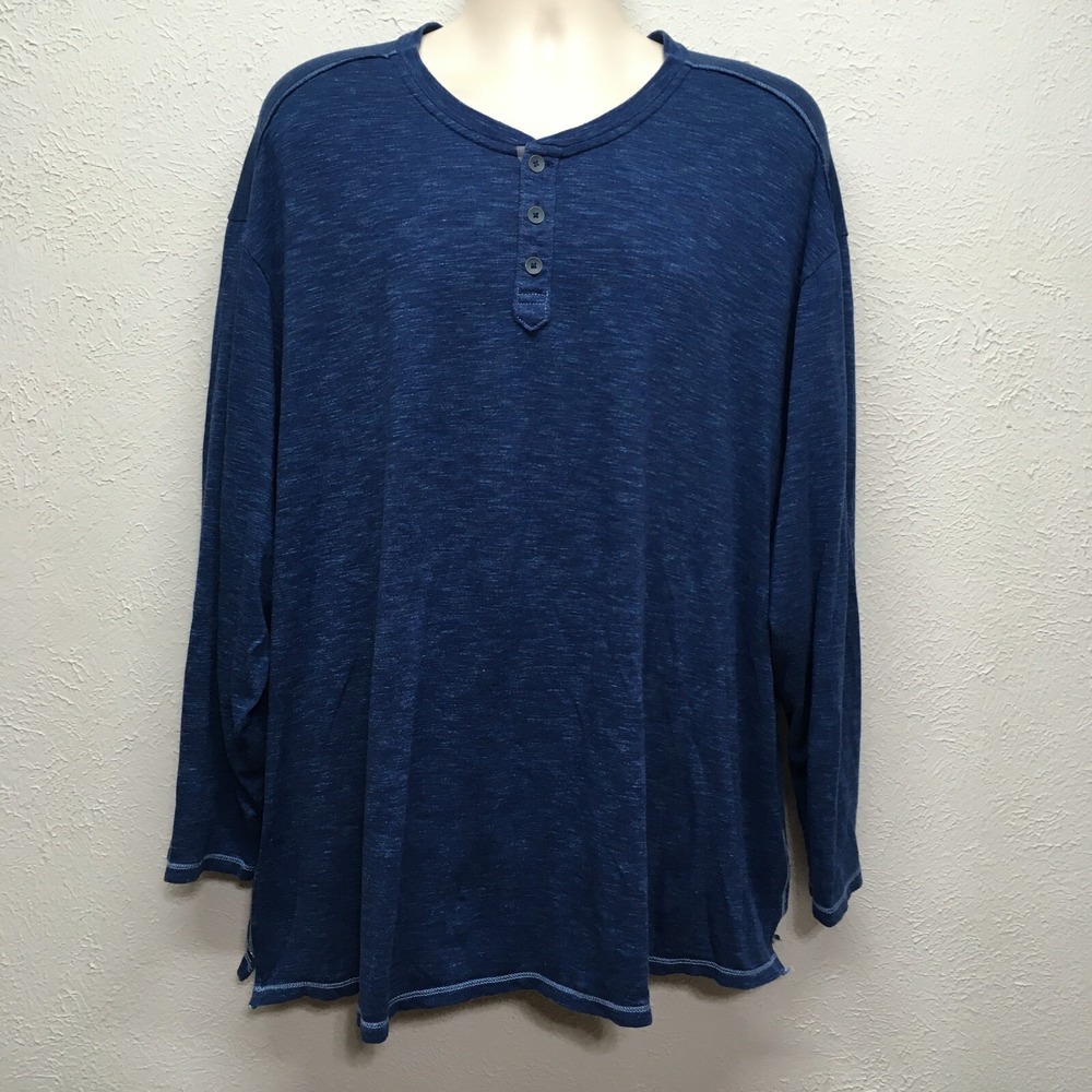 Tommy Bahama Henley Shirt Mens 2XLB Blue Long Sleeve Stretch